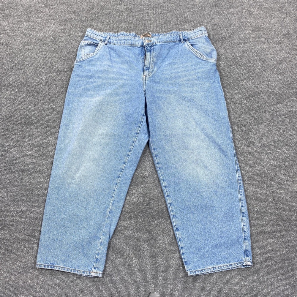 H&M Wide Leg Jeans Women XXL Light Blue High Rise Relaxed Fit Cotton Tapered Mom